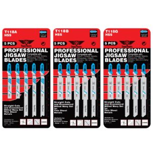 15pcs T118A T118B T118G 91mm Jigsaw Blades - JSTTK3118